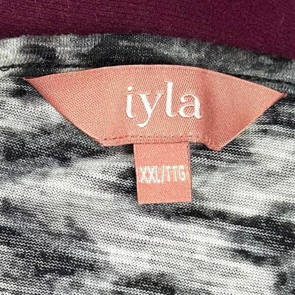 🟢 2/$25 ~ iyla XXL semi-sheer knit tunic top black grey animal print 3/4 sleeve - Picture 6 of 8